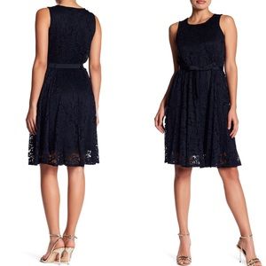 Sharagano Ribbon Belt Lace Dress